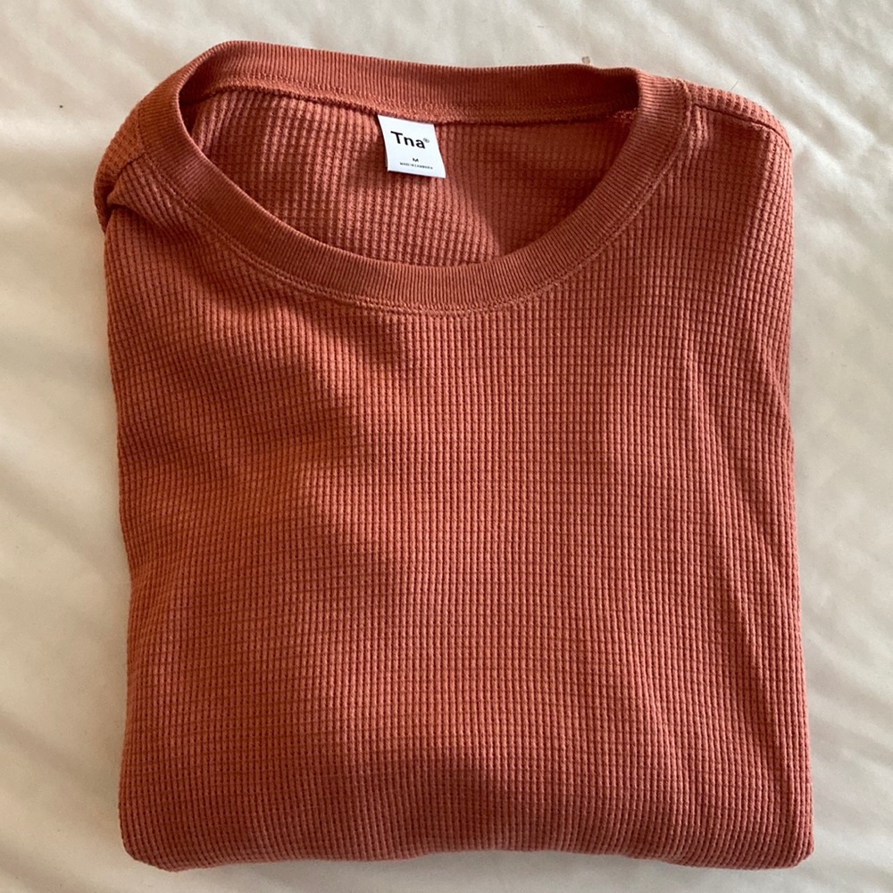 Pink Waffle Crew Boxy Longsleeve Shirt by Tna at Aritiza Size M